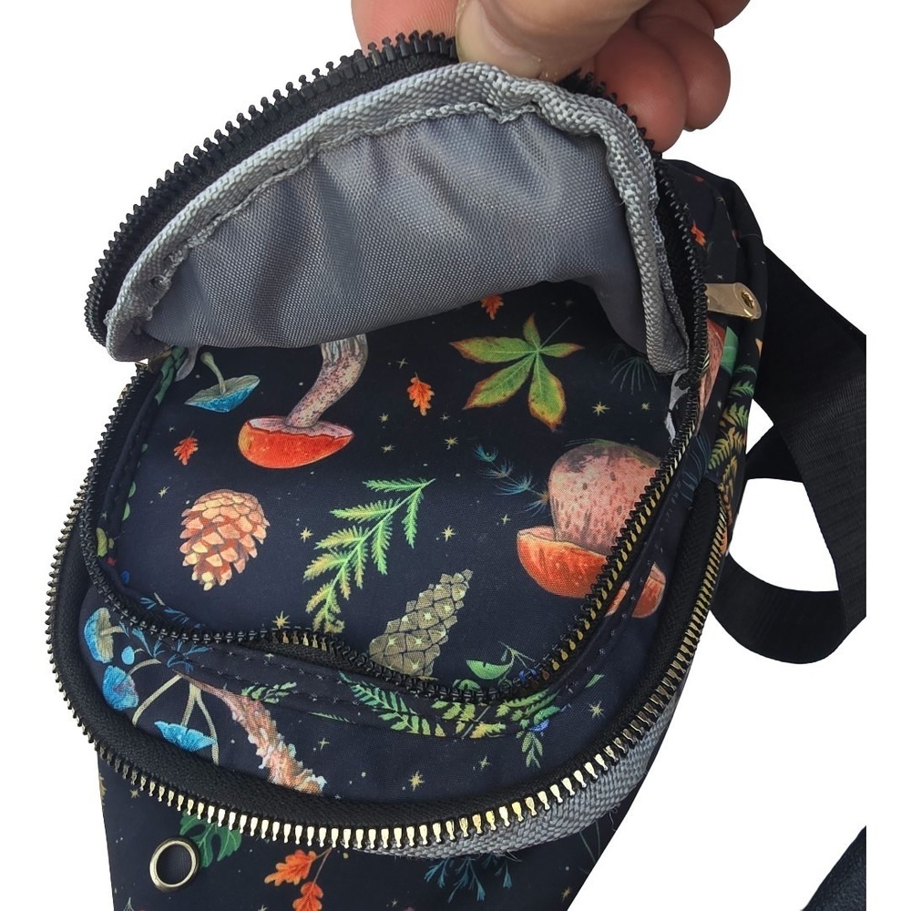 JINGPIN MUSHROOM PRINT SLING CROSSBODY BAG ZIP NYLON WOMENS - Picture 6 of 8